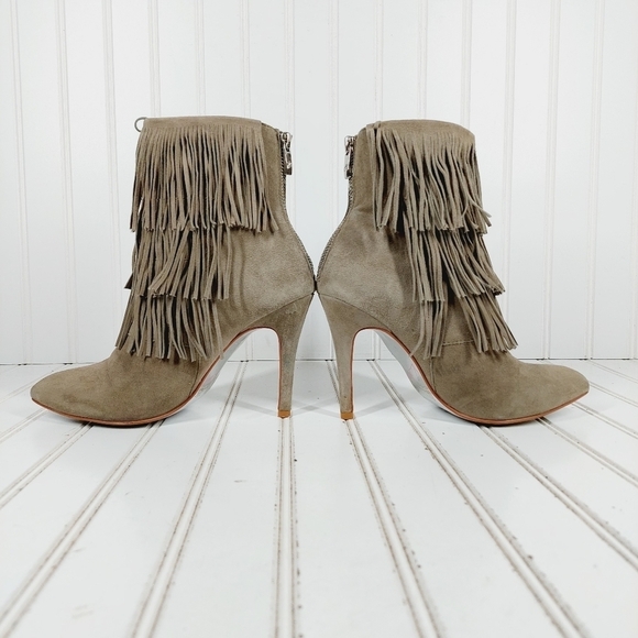 Chinese Laundry Kristin Cavallari Charm Fringe Taupe Brown Suede Bootie K308 - Picture 7 of 14